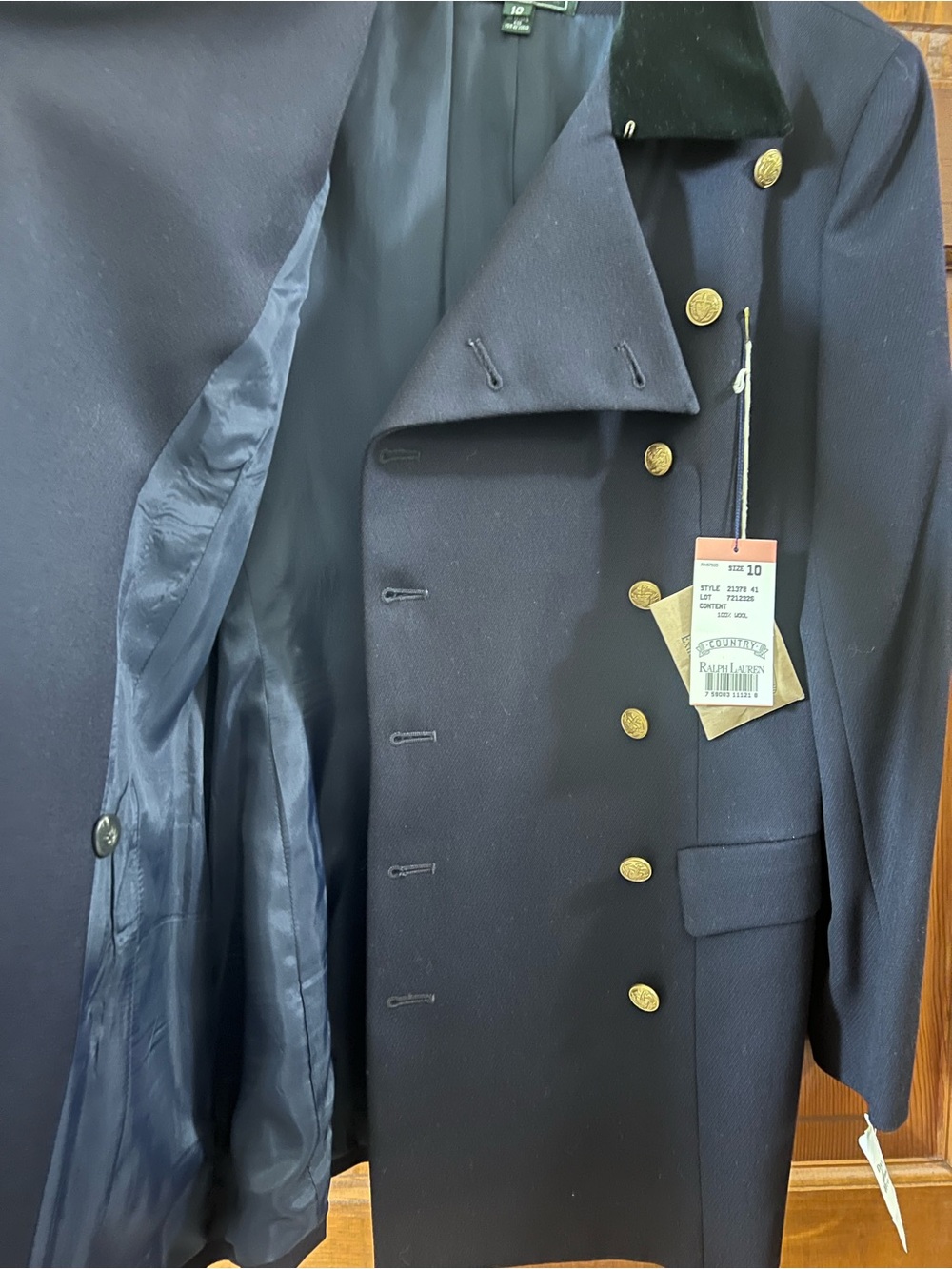 Vintage Ralph Lauren Country Wool Military Coat Velvet Collar NWT Size 10 RARE!! - Picture 11 of 16